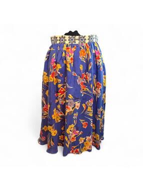 Anthropologie Edme & Esyllte Blue Floral Silk Midi Skirt sz 4